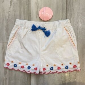NWT Bisby White Cotton Lined Pull-On Shorts with Colorful Embroidery, girls 14